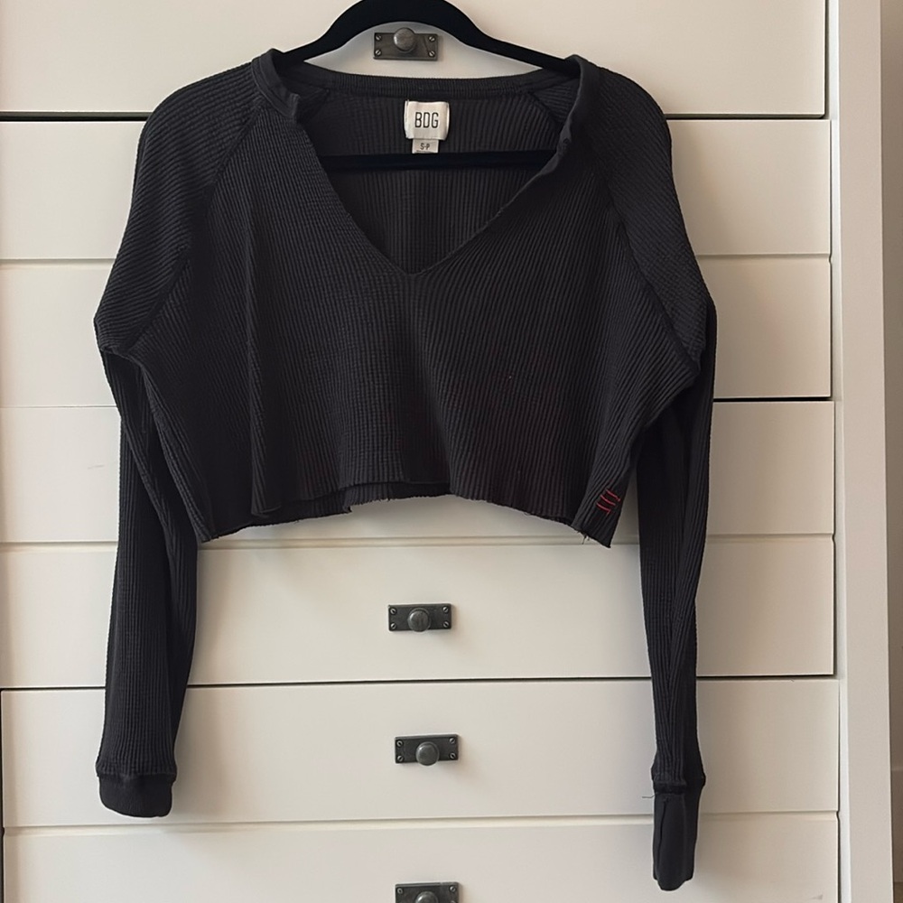 Urban outfitters cropped v-neck waffle top